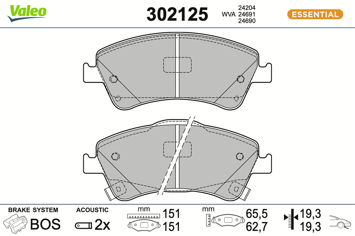 Jeu de 4 plaquettes de frein VALEO ref. 302125